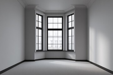 Obraz premium Empty room with bay window, sunlight streams in