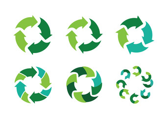 Obraz premium Vector illustration of various circular arrow designs representing recycling and environmental sustainability, ideal for ecofriendly concepts