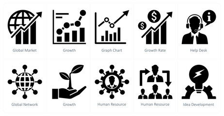 A set of 10 mix icons as global market, growth, graph chart
