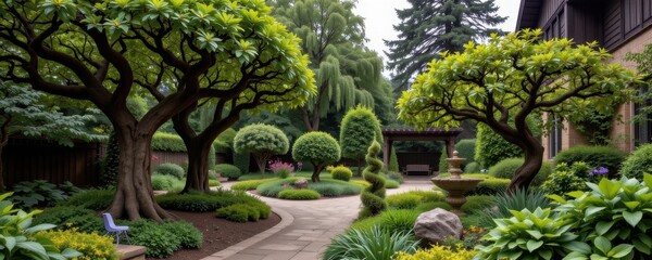 choose trees with asymmetrical shapes adding to the garden's organic but eerie and unconventional aesthetic typical of gothic style