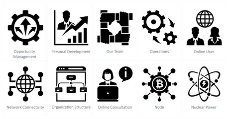 A set of 10 mix icons as opportunity management, personal development, our team