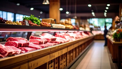 Fresh meat display in a grocery store