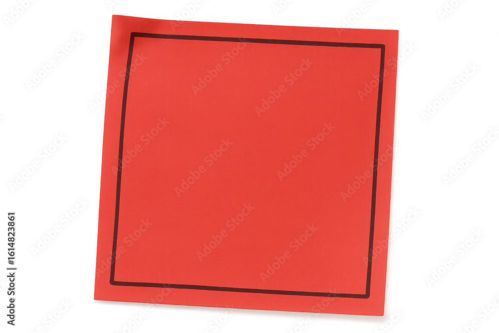Poster red sticky note with black border pinned to a transparent background, creating a simple yet attentio