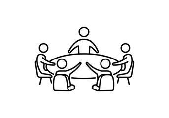 Vector illustration of a business meeting with people sitting around a round table discussing strategy and planning for a new project
