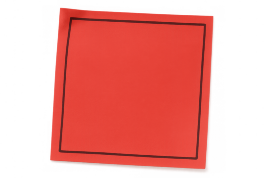Red sticky note with black border pinned to a transparent background, creating a simple yet attention-grabbing visual
