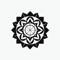 simple mandala design  white canvas, bold black shapes