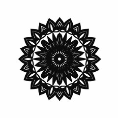 solid mandala  pure black on white, radial design