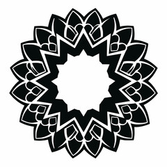 vector style mandala  only black shapes, solid white background