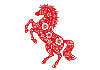Year of the Horse Photo Image, Red Horse With Chinese Pattern Image, Lunar New Year, Chinese New Year, Horse Shio Symbol, Horse Zodiac Image, Isolated Horse Chinese Zodiac Image, Chinese Calendar.