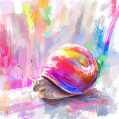 Rainbow Snail in Abstract Paint Strokes