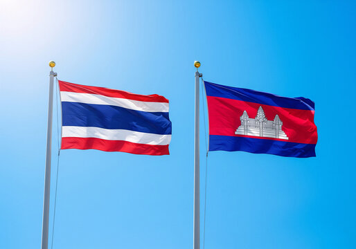 Thai flag and Cambodian flag