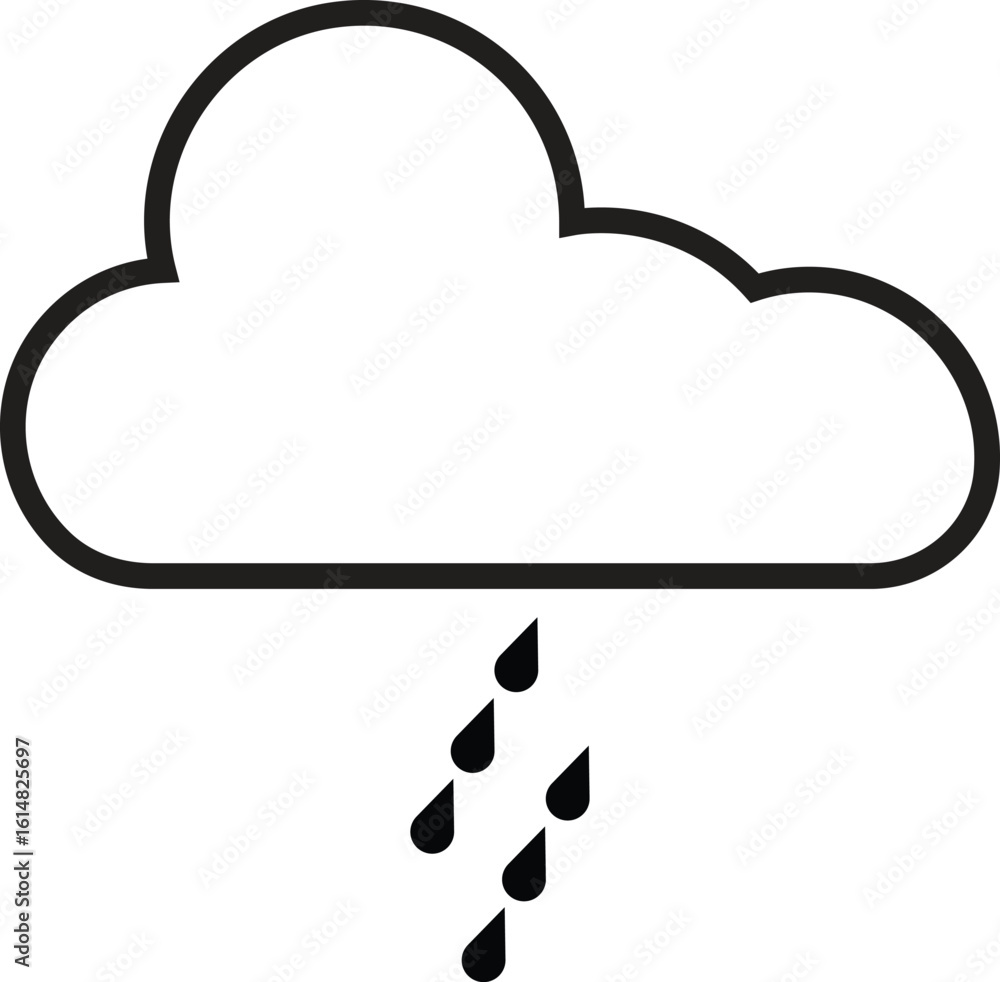 Poster cloud with moderate rain icon, rainy weather forecast symbol for meteorology ui design and app illus