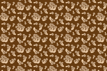 Seamless vector illustration showcasing a pattern of beige mushrooms on a brown background. Ideal for textile design, wallpaper, and nature-themed projects. Decorative and stylish.