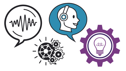 Ideas innovation gears lightbulb thinking solutions process communication technology development concept on transparent background