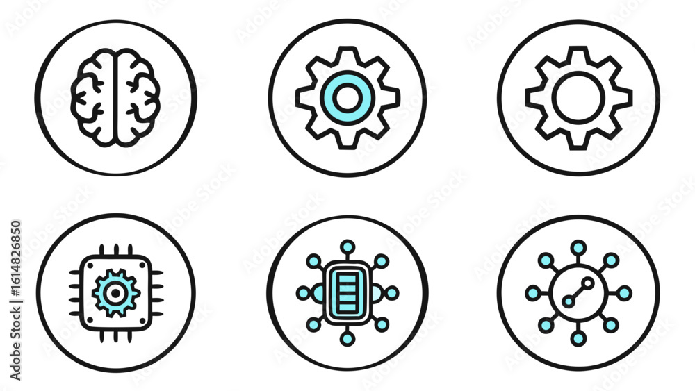 Aufkleber brain gear chip battery connection network technology artificial intelligence innovation system on t