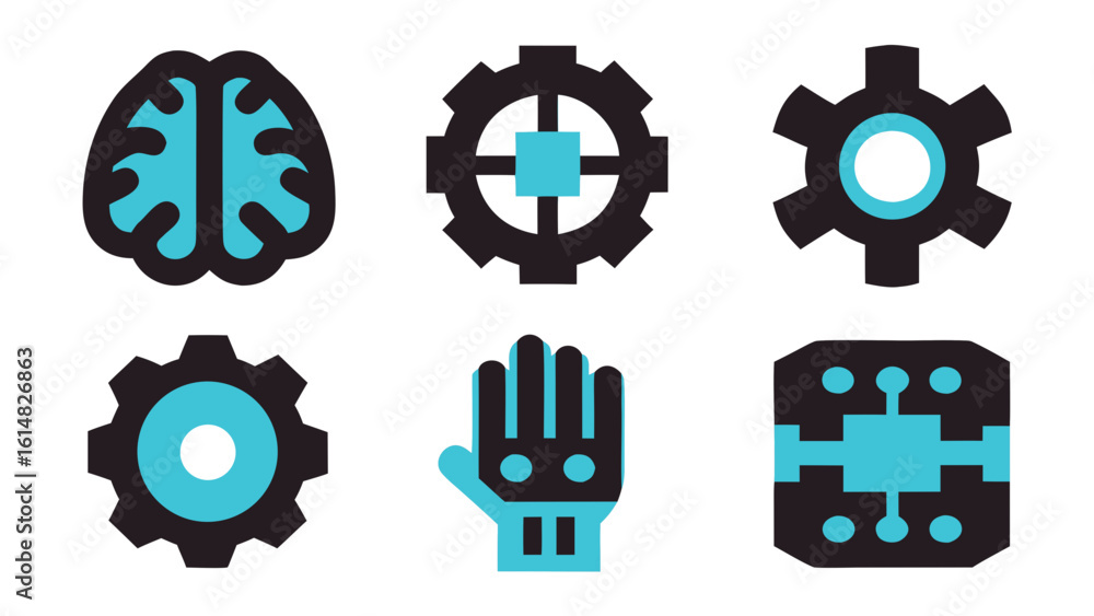 Poster brain gear hand technology innovation future machine learning artificial intelligence design concept