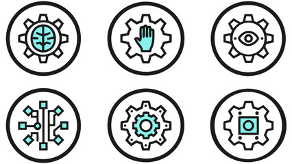 Gear technology concept icons set automation industry process artificial intelligence engineering system on transparent background