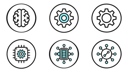 Brain gear chip battery connection network technology artificial intelligence innovation system on transparent background