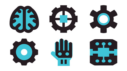 Brain gear hand technology innovation future machine learning artificial intelligence design concept system on transparent background