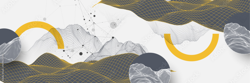 Poster the abstract wave is made in a frame style. template for science and technology presentation. vector