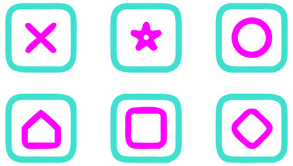 Illustration of shapes rectangle diamond star circle house cross in rounded border design vector graphic art on transparent background