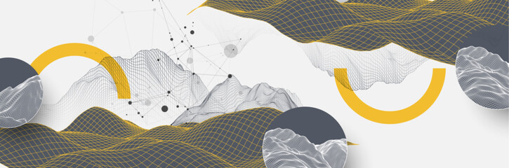 Naklejka na ściany i meble The abstract wave is made in a frame style. Template for science and technology presentation. Vector art.