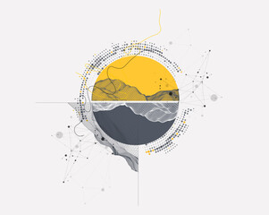Abstract wireframe background. Modern science or technology art elements. Surface illustration inside circles