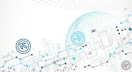 Abstract circuit board background with sphere. Hi-tech digital technology concept. Vector.