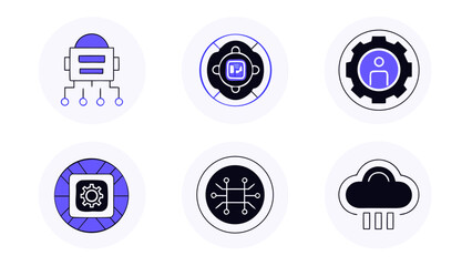 Illustration of automation technology cloud computing ai robot machine learning networking data processing icons on transparent background