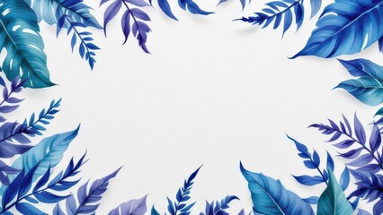 Beautiful Blue and Purple Leaves Border Decoration for a White Background