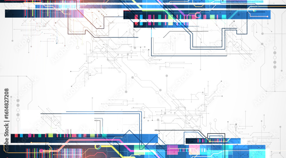 Aufkleber technological background with colorful squares glowing on a blue gradient. vector.