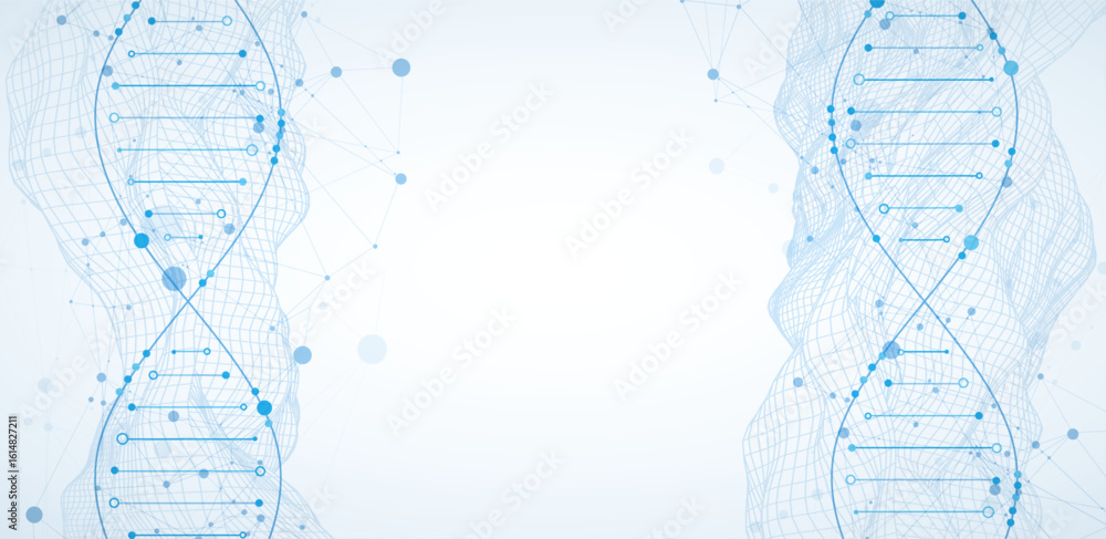 Aufkleber abstract image of dna molecule on wireframe wave. scientific vector background.