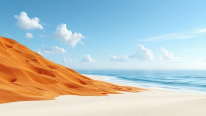 Expansive Sandy Dune Meets Tranquil Ocean Under a Clear Blue Sky