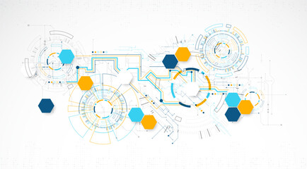 Abstract background. Scientific and technological concept with the use of technical elements formed in the shape of a circle. Vector