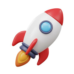 A vibrant cartoon rocket ship with a red nose and fins is ready for an exciting journey through the vast expanse.