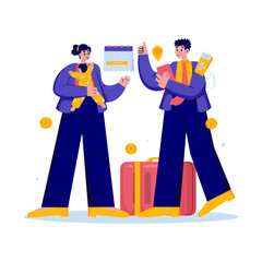 Happy family preparing vacation plans vector illustration