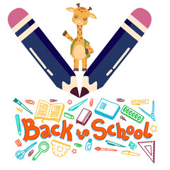 Cute Giraffe Cartoon with Pencils Back to School Icon Fun and Playful Education Design for Kids Learning