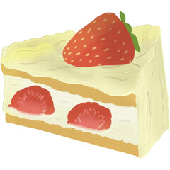 Strawberry Cream Cake Slice with Fresh Strawberry on Top