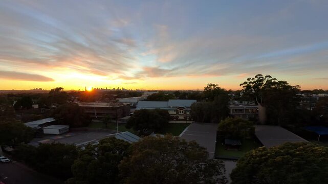 Sunrise/sunset over the city, with the Sydney skyline in the distance
