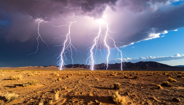 Desert landscape with dramatic lightning storm (1)