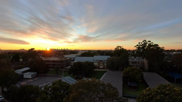 Sunrise/sunset over the city, with the Sydney skyline in the distance