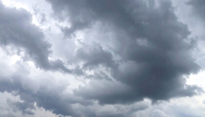 A cloudy sky filled with various dark and light gray clouds