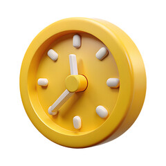 3D Yellow Round Clock - Time Management & Deadline Concept - Bright Timekeeping Symbol for Productivity, Punctuality & Efficiency