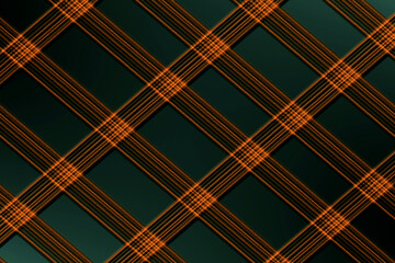 Sewing fabric in orange checks on dark green
