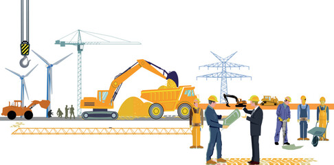 Leitungs-Baustelle, Stromleitungbau, baustelle, bau, bauarbeiter, baugewerbe, handwerker, 