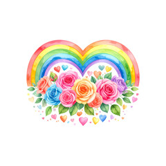 Rose Hearts Rainbow on white background