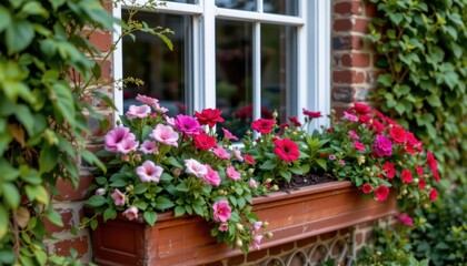 use dark flowers in window boxes to add striking floral accents visible from both indoors and outdoors in garden views