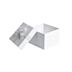 Open box with ribbon for holiday gift white background.