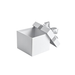 Open box with ribbon for holiday gift white background.