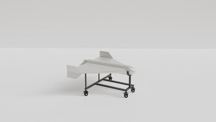 Unmanned aerial vehicle stands on stand on white background, 3D model of drone for war, terrorism...